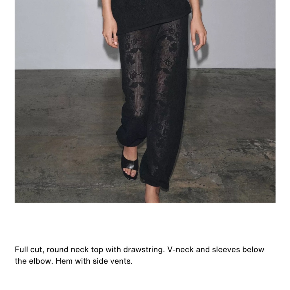 Zara NWT black oversized textured knit tunic top floral embroidery - coverup - Picture 3 of 10